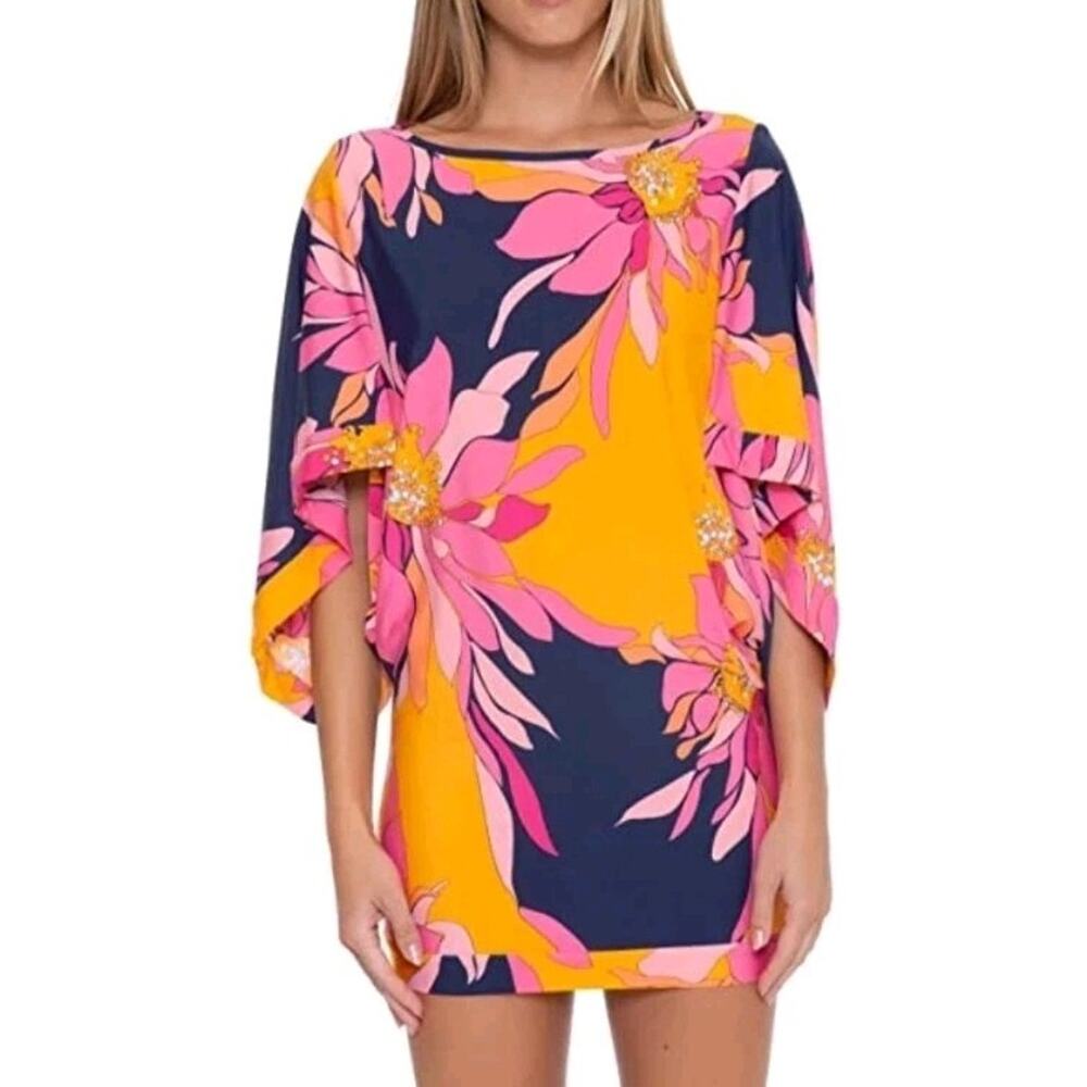 TRINA TURK Breeze Tunic Cover Up Day To Night Resort Dress Sz S M Floral $152
